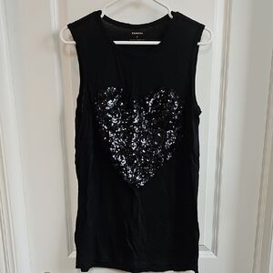 Express Black Women's Muscle Tee with Sequin Heart